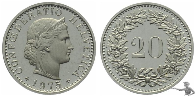 20 Rappen 1975 | Prachtstück aus Kursmünzensatz !!!